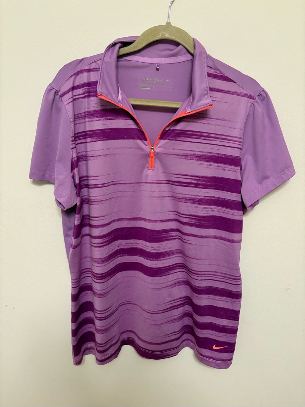 Nike Golf Tour Performance Dri-Fit 1/4 Zip Polo Shirt Purple Striped XL